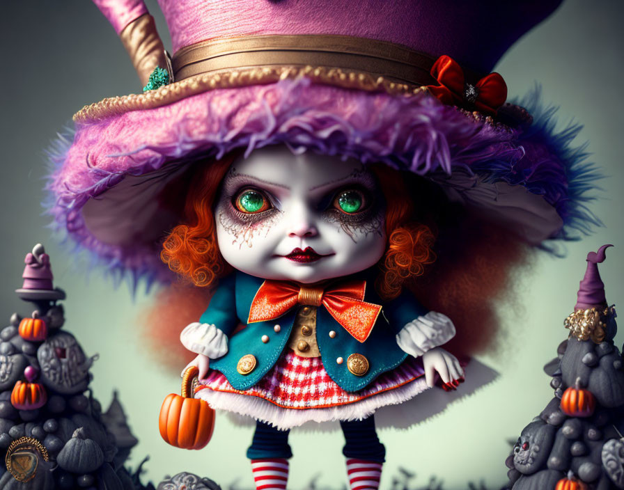 Whimsical Mad Hatter Doll Figure with Vibrant Colors