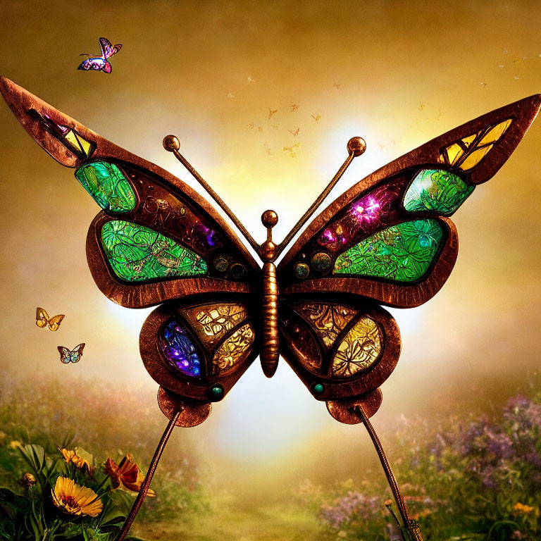 Colorful Butterfly Artwork in Mystical Landscape