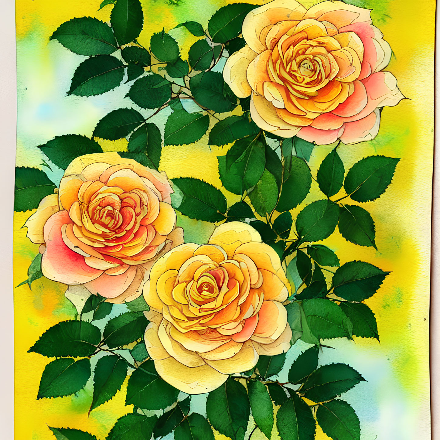 Detailed yellow rose illustration on textured background