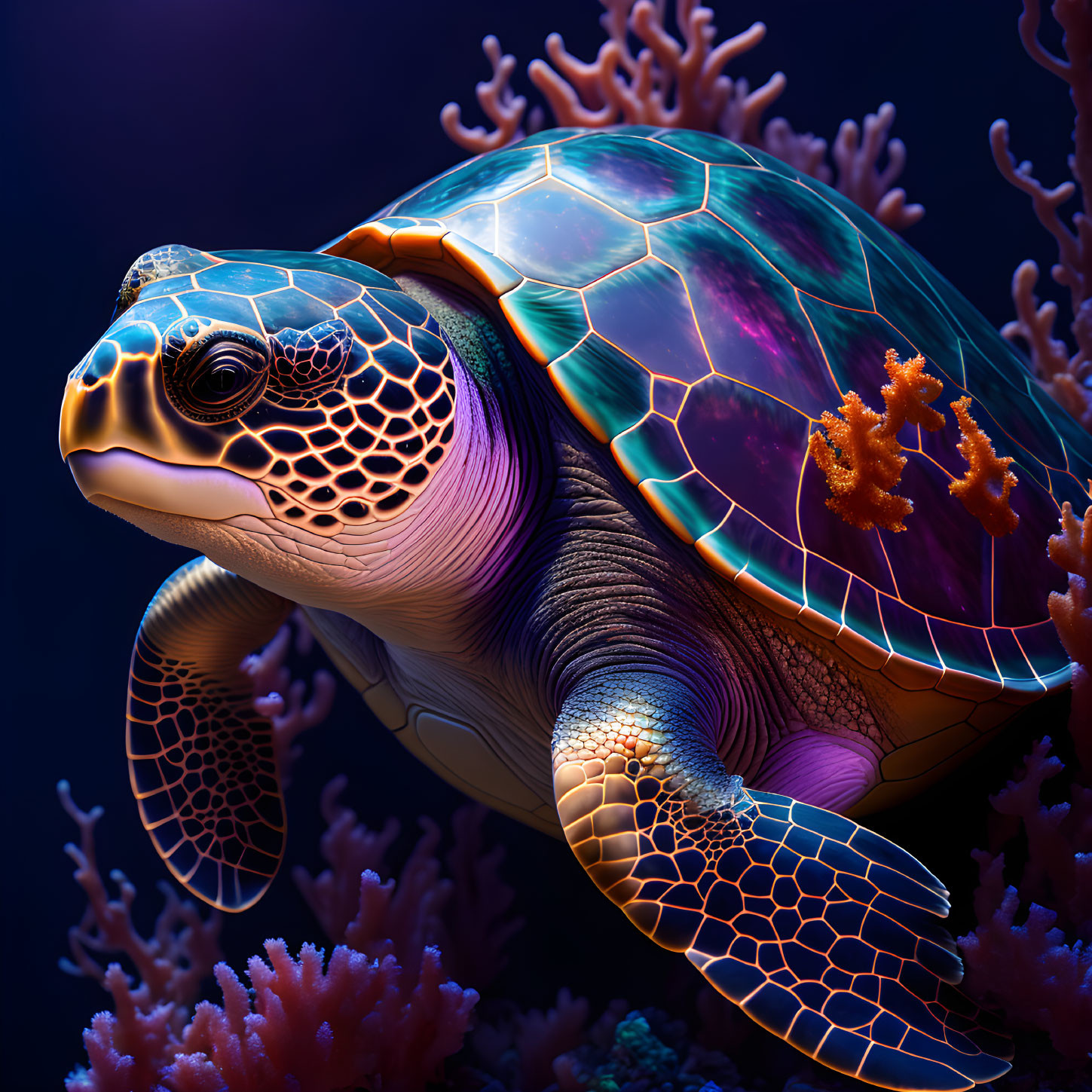 Colorful Sea Turtle Swimming in Blue Oceanic Background