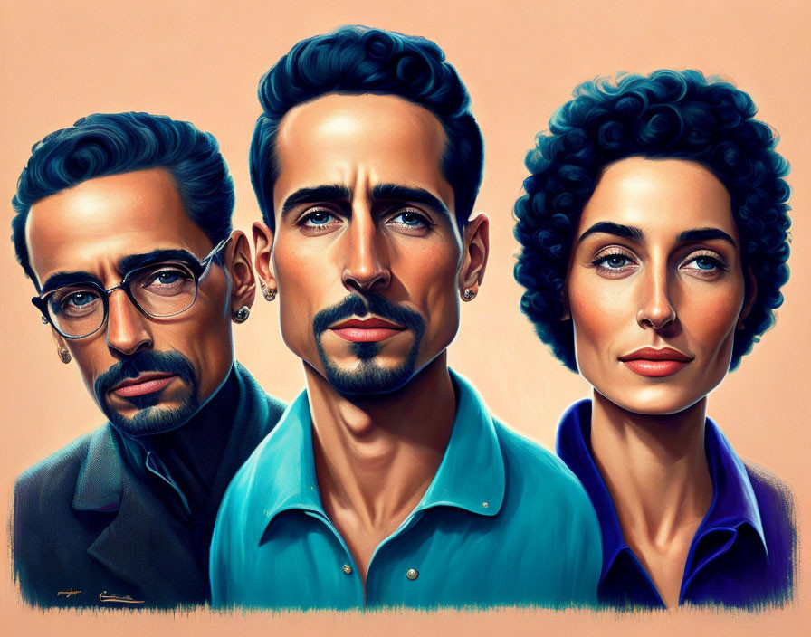 Stylized illustration of three people with unique features