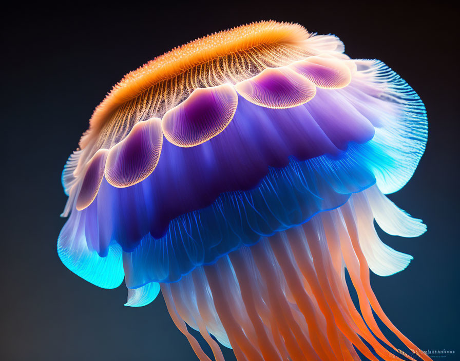 Colorful Jellyfish with Blue Bell and Orange Tentacles on Gradient Background