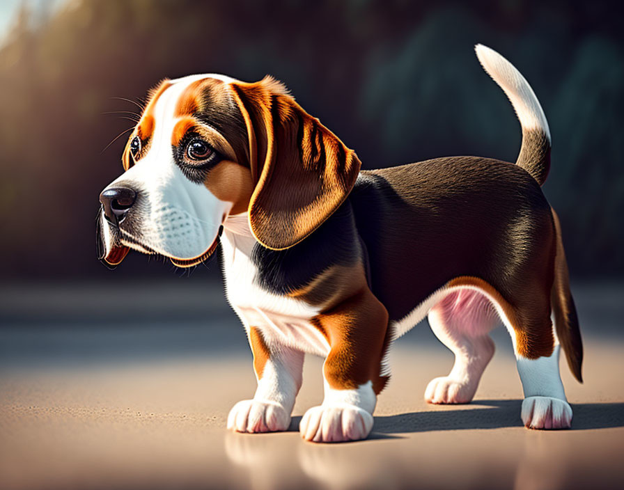 Tricolor Beagle Puppy with Shiny Coat and Floppy Ears