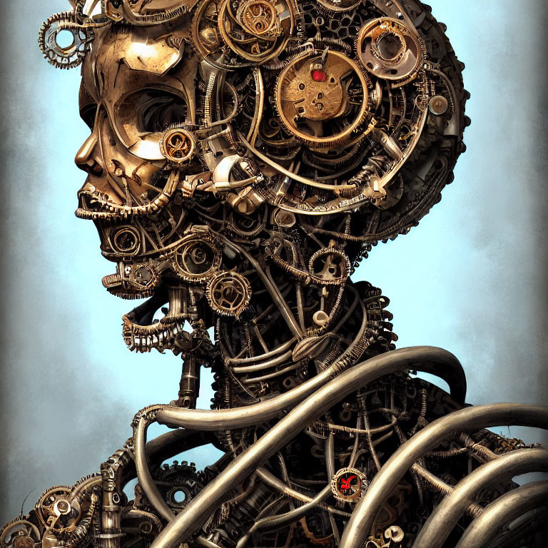 Detailed Steampunk Human Head & Shoulders Artwork