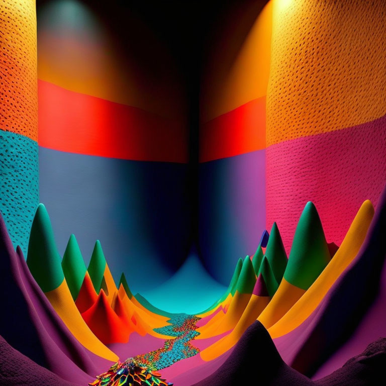 Colorful Digital Abstract Art: Blue Funnel & Conical Shapes