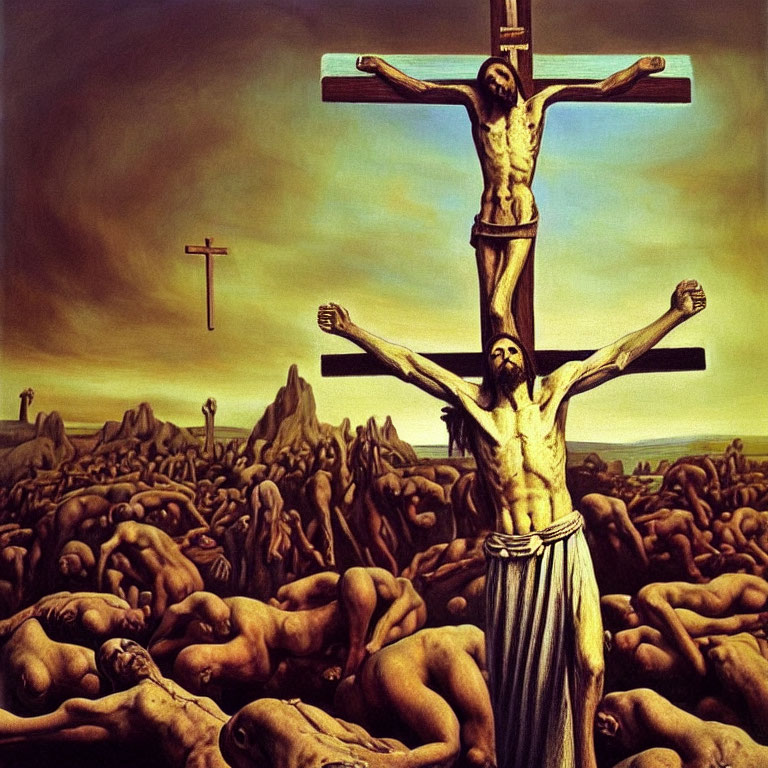 Symbolic Crucifixion Scene with Crosses and Masses of Figures