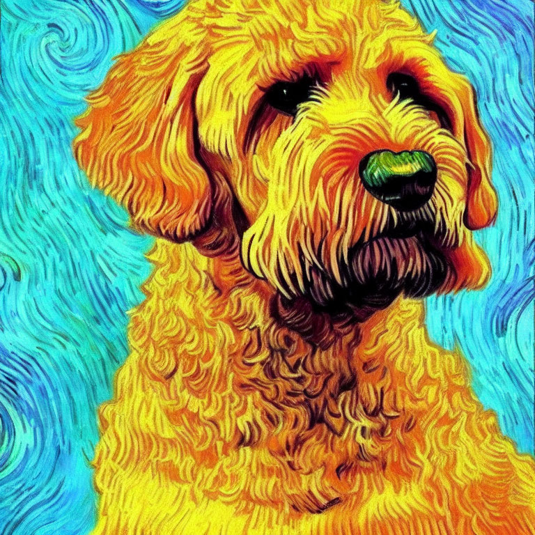 Abstract Dog Image with Van Gogh-style Background