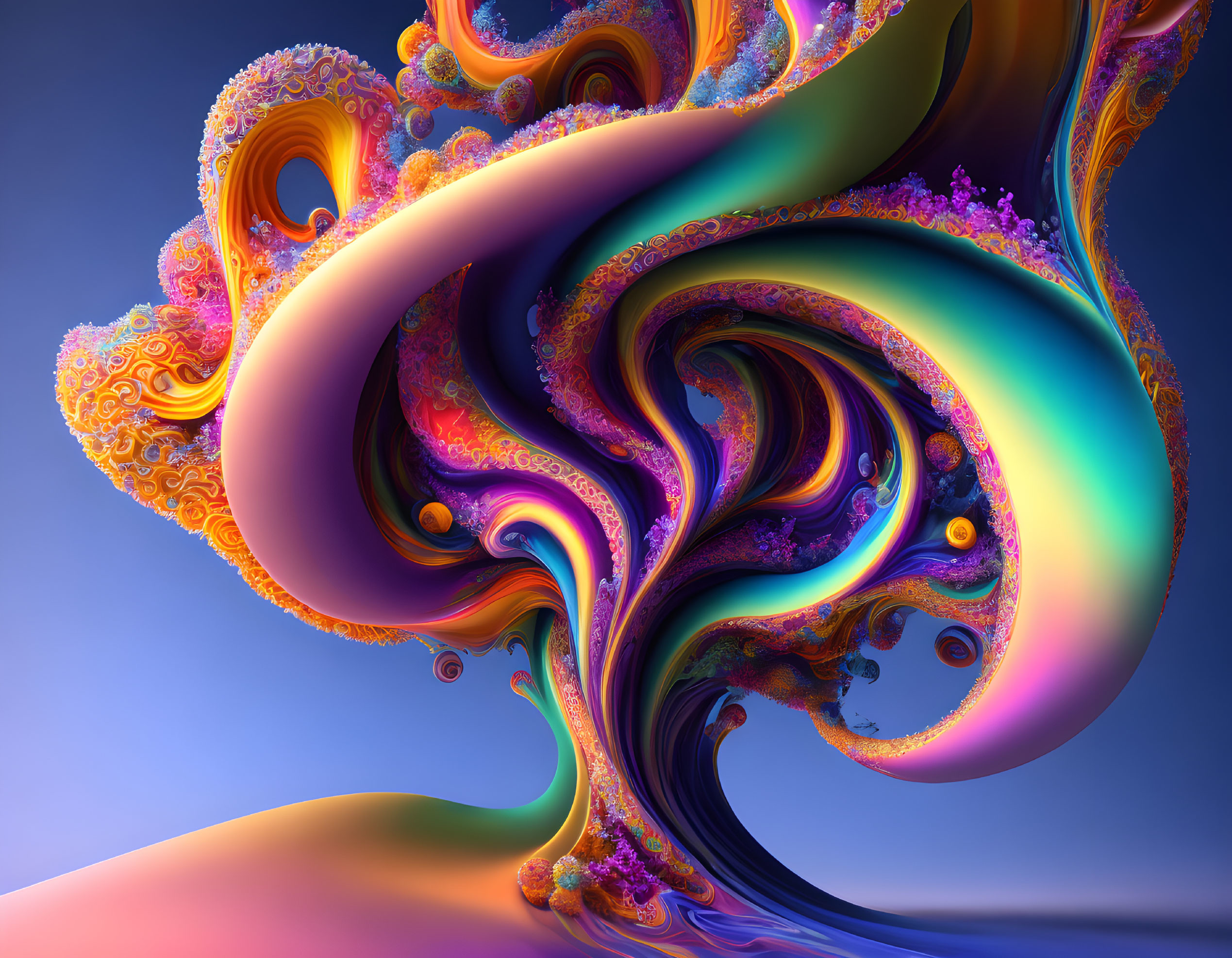 Colorful Swirling Fractal Art with Purple to Orange Spectrum