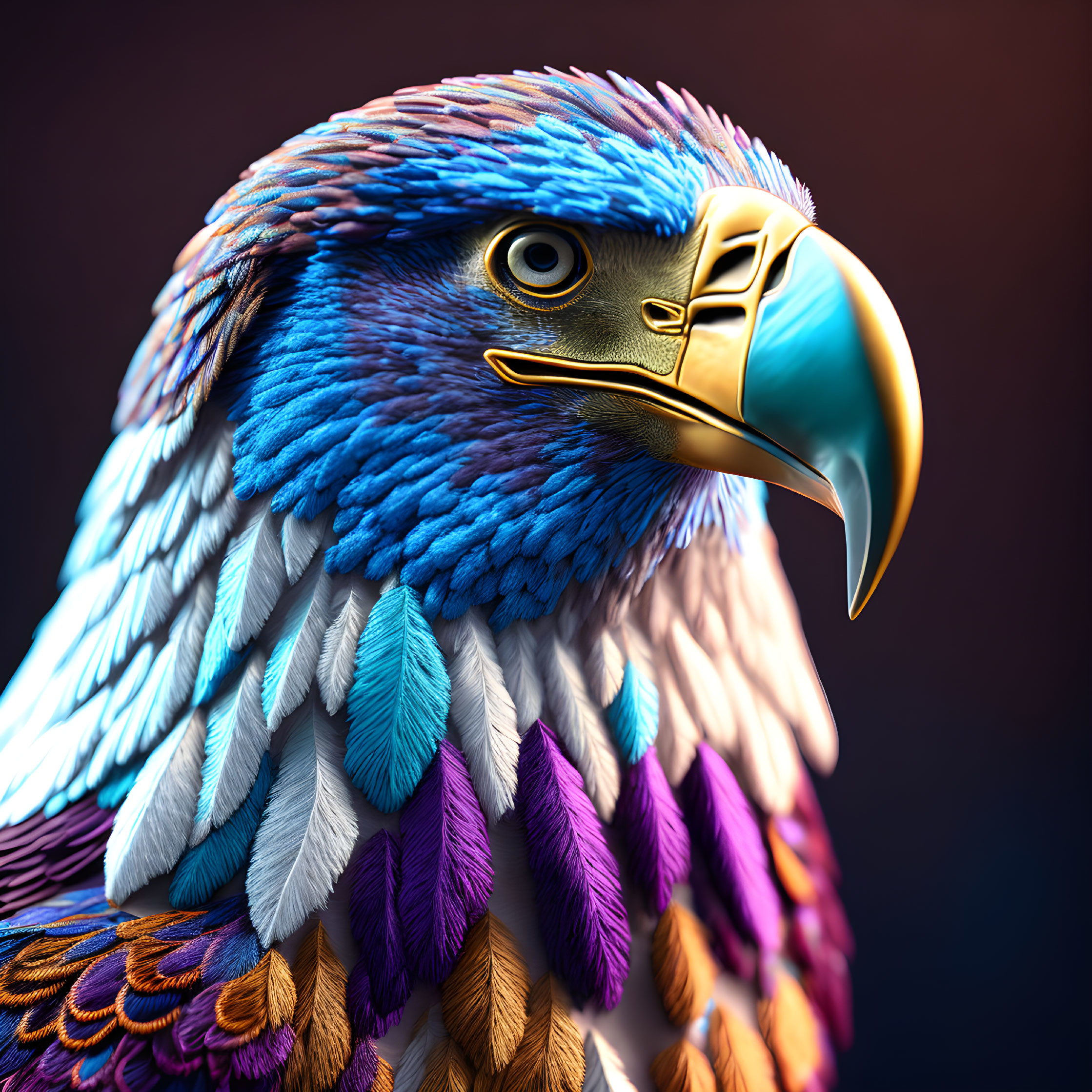 Vibrant digital illustration of eagle with blue and orange feathers