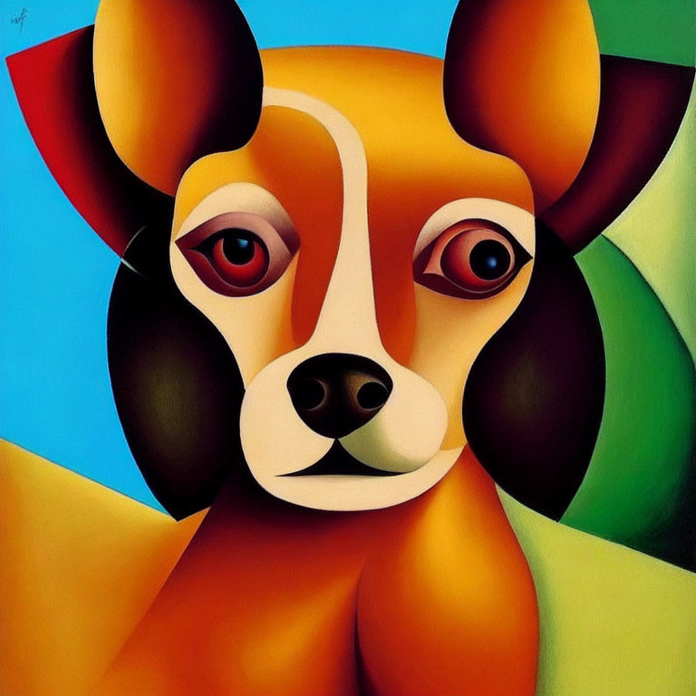 Colorful Stylized Dog Painting with Exaggerated Features