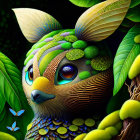 Anthropomorphic Fox Artwork with Botanical Patterns and Butterflies