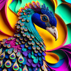 Colorful Peacock Digital Art with Abstract Background