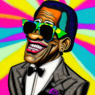 Colorful Caricature: Smiling Man with High-Top Fade, Funky Sunglasses,