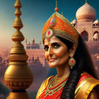 Traditional Indian Attire: Regal Woman in Palace Setting