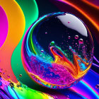 Colorful Abstract Art: Central Bubble with Dynamic Splash-Like Edges