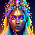 Digital portrait of a woman with luminous skin and golden crown.