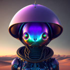 Futuristic robot digital artwork with glossy dome head and cosmic reflection