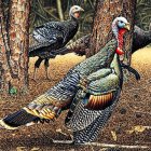 Detailed painting of ornate, stylized eyes with feathers and jewels