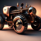 Detailed Steampunk-Inspired Three-Wheeled Vehicle in Metallic Bronze and Black Finish