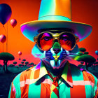 Colorful Digital Art: Anthropomorphic Fox in Striped Suit, Sunglasses, and Hat