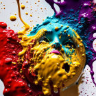 Abstract art: Human face covered in vibrant multicolored paints