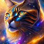 Colorful Cat Digital Artwork with Cosmic Background