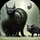 Ornate Fantasy-Style Cats Before Arched Gateway to Moonlit Castle