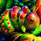 Colorful Stylized Ladybug Artwork Among Multicolored Leaves