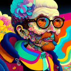 Colorful portrait with glasses and psychedelic pattern on face