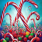 Colorful Candy Cane Landscape with Fantastical Vegetation