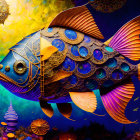 Colorful Stylized Fish Artwork in Surreal Underwater Scene