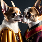 Stylized Chihuahuas in Royal Attire on Dark Background