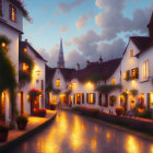 Charming cobblestone street in picturesque village at dusk