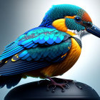 Colorful Kingfisher Bird Illustration on Dark Round Base