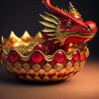 Intricate Red and Gold Dragon Sculpture on Dark Background