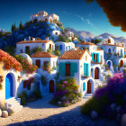 White Houses and Blue Doors in Picturesque Hilltop Village