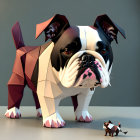 Low-poly 3D model of bulldog beside real-life counterpart