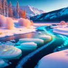 Snow-covered River Banks in Serene Winter Landscape