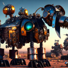 Detailed Robotic Dog and Small Robot in Desert Environment