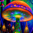 Colorful Psychedelic Mushroom in Luminous Flora Scene