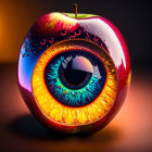 Surreal red apple with realistic eye feature