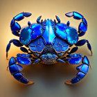 Symmetrical blue crab digital art on warm gradient background