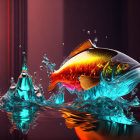 Colorful Fish Leaping Out of Water with Dynamic Splashes