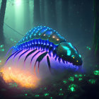 Bioluminescent segmented creature in mystical forest