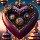 Ornate mechanical heart with gears and golden details on blurred backdrop