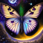 Colorful Butterfly Artwork with Cosmic Patterns on Wings and Starry Sky