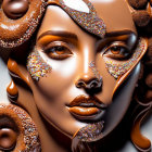 Stylized glossy female face with glitter accents in chocolate-brown tones