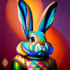 Colorful digital artwork featuring a rabbit with patterned body and balloons in background.