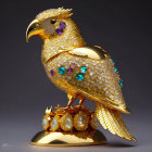 Golden Jeweled Eagle Figurine with Opal Base and Crystals