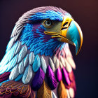 Vibrant digital illustration of eagle with blue and orange feathers